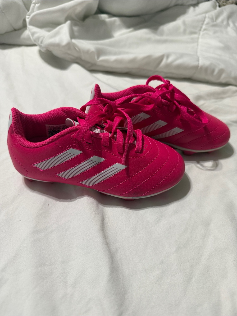 adidas Kids Hot Pink Soccer Cleats with White Three-Stripes
